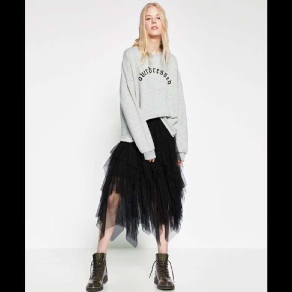 Black ZARA tulle midi skirt